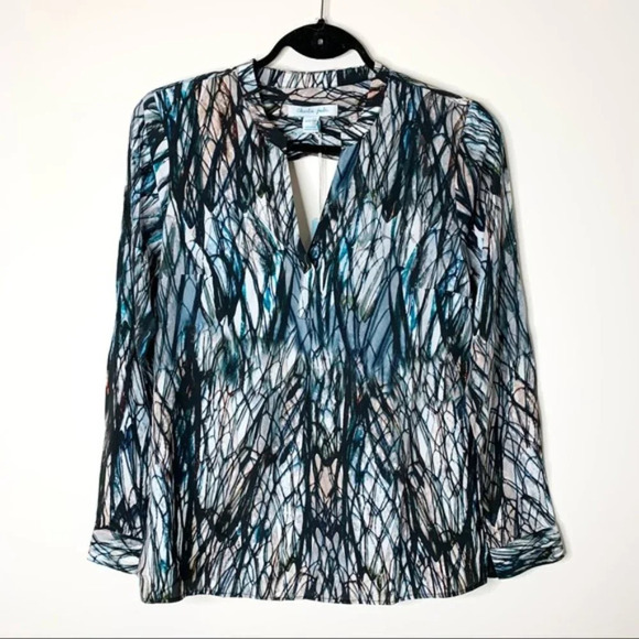 Charlie Jade Blouse sheer open cut out open back print long sleeve Size Medium - Picture 3 of 13